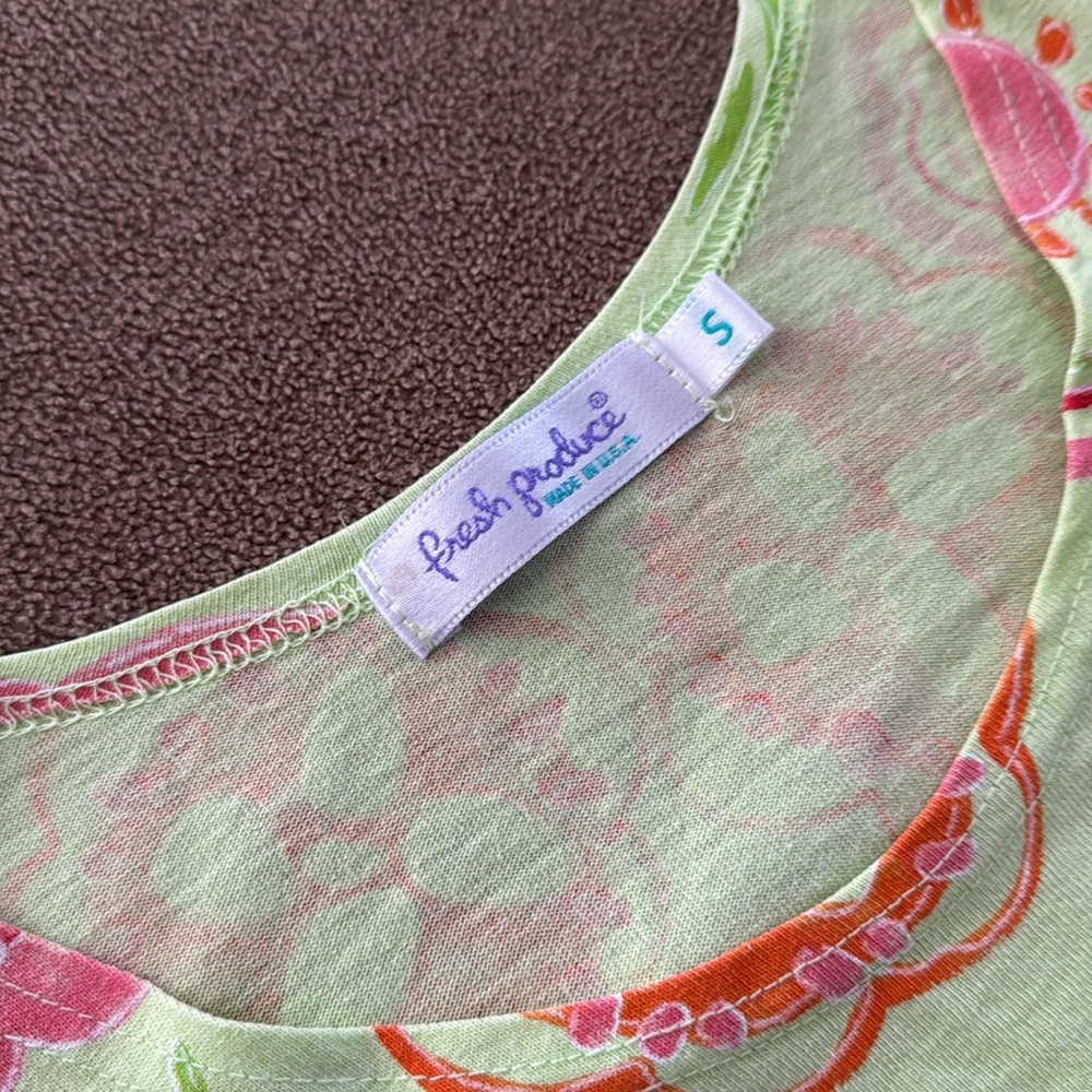 Ladies Small Fresh Produce Dress Size Small Green Pink Orange Floral Cotton (TD) - Picture 5 of 6